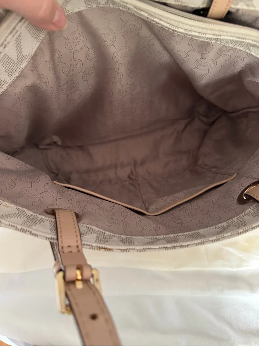 Michael Kors Cream Signature MK Tote with Gold Hardware